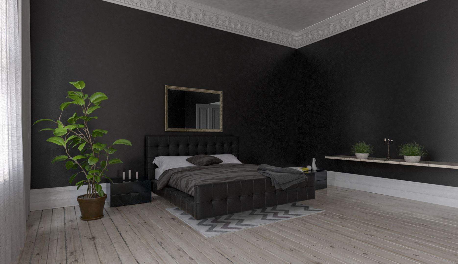 Schwarze Wand im Schlafzimmer: Stilvolle Wandfarbe