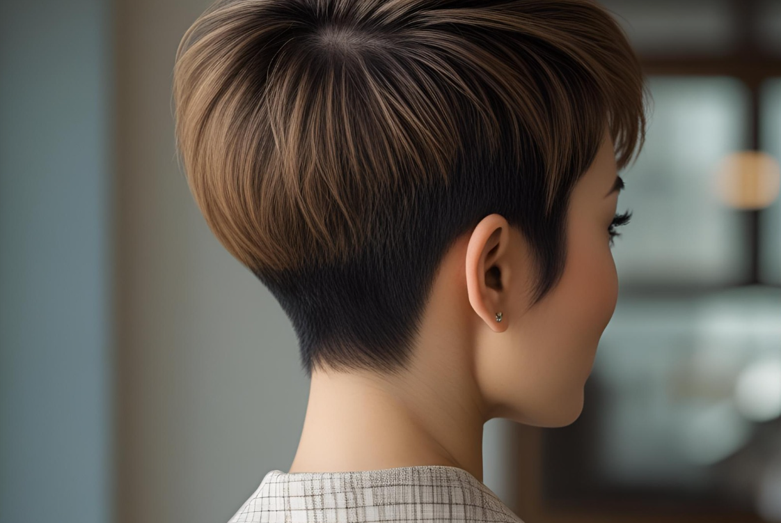gestuft Pixie Cut mit betontem Hinterkopf