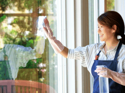Fenster putzen mit Klarspüler für streifenfreien Glanz