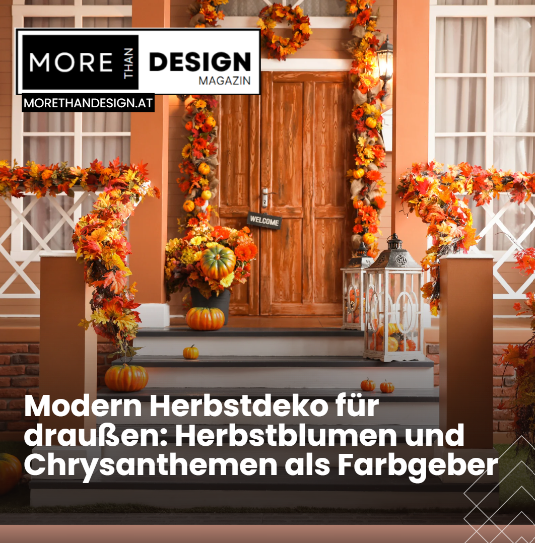 Modern Herbstdeko für draußen Herbstblumen und Chrysanthemen als Farbgeber