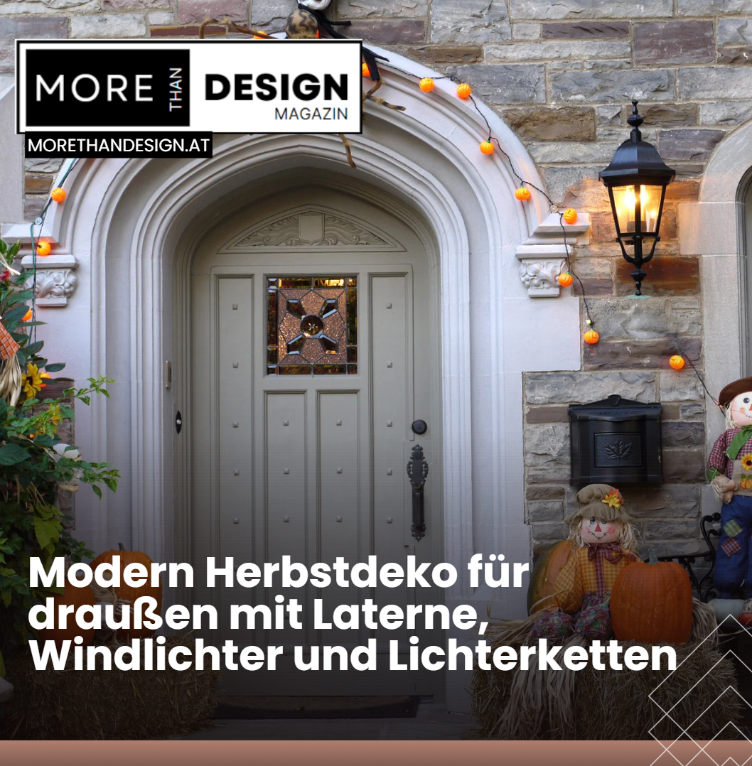 Modern Herbstdeko für draußen mit Laterne, Windlichter und Lichterketten