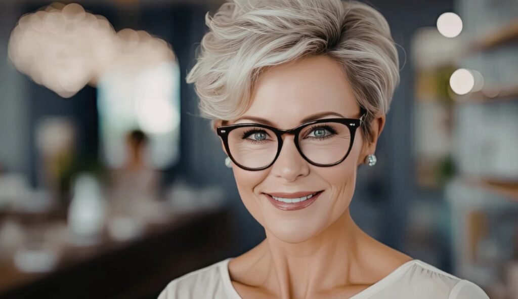 Kurzhaarfrisuren ab 60 mit Brille die jünger machen