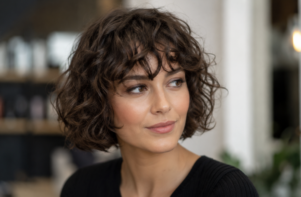 Kurzer Bob mit Locken und Pony