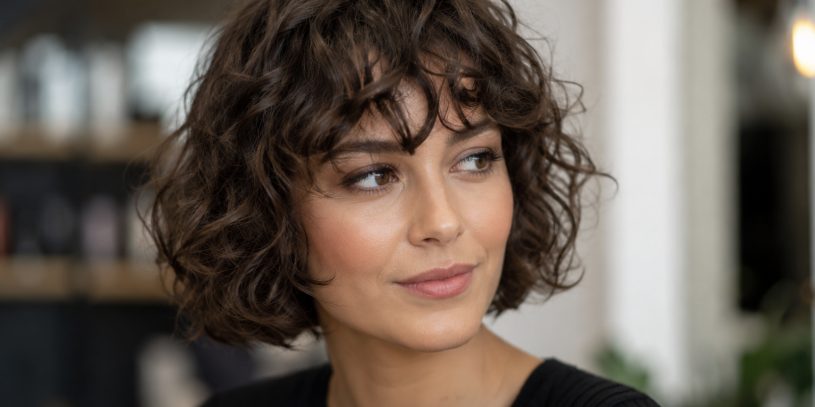 Kurzer Bob mit Locken und Pony